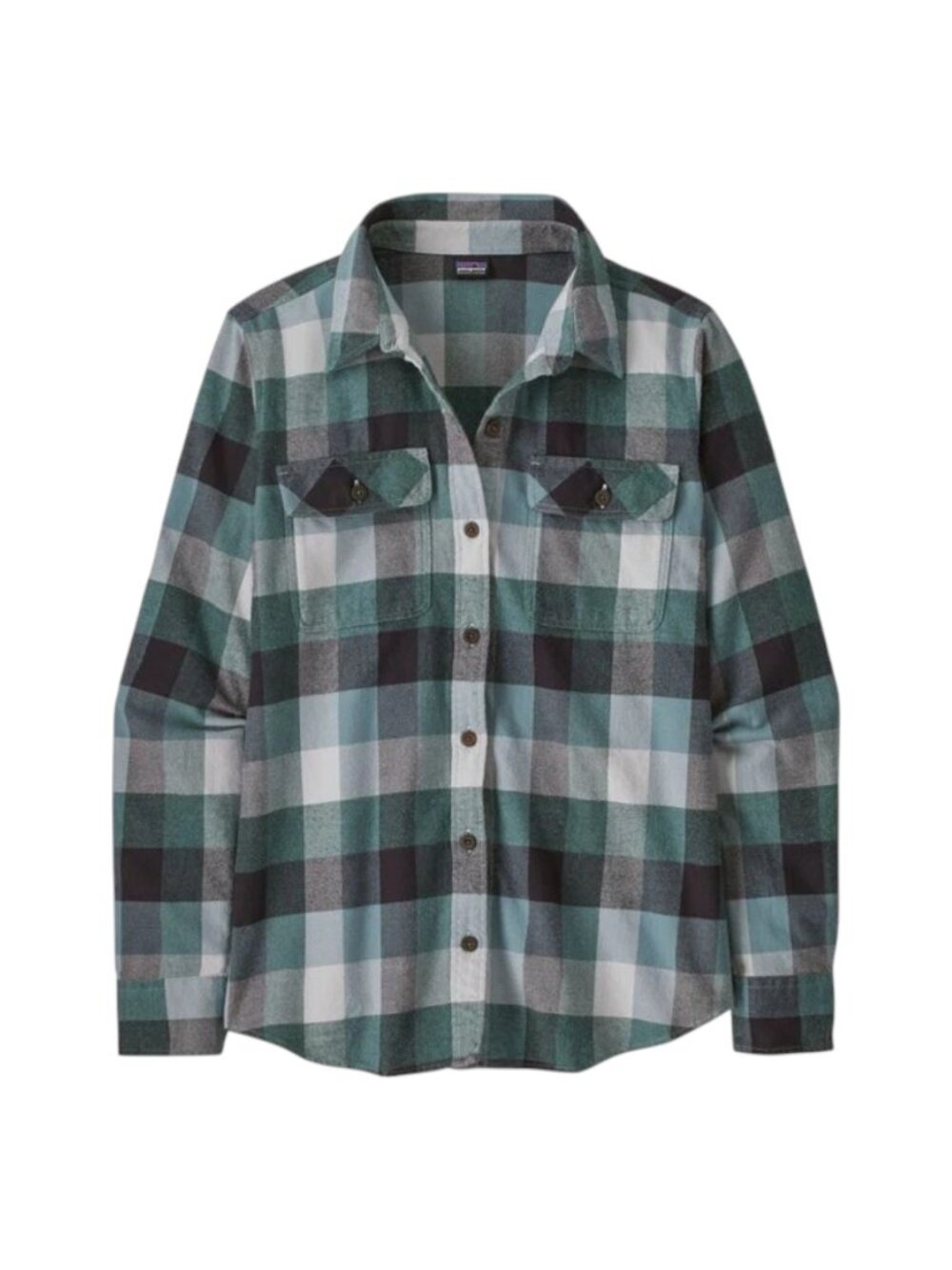Patagonia Long-Sleeve Midweight Fjord Flannel Shirt -  Teal / Navy - Size S